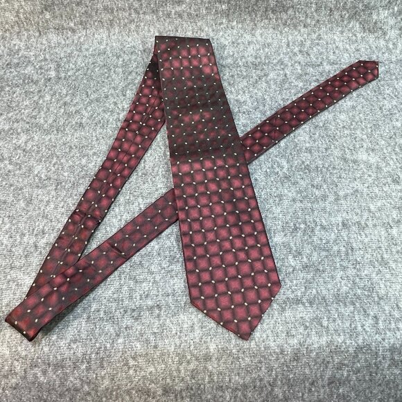 FOGGIA Italian-Made Pure Silk Tie – 57" x 4"‎ Burgundy Geometric Pattern - Picture 1 of 5
